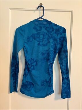 Desigual Blue Floral Burnout Long-Sleeve mock neck Top